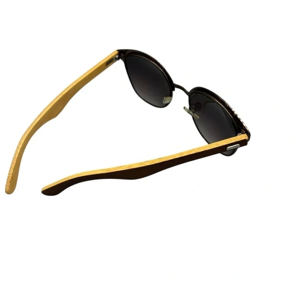 Bamboo Wood & Bronze Round Sunglasses – Gradient Lenses, Unisex Vintage Style